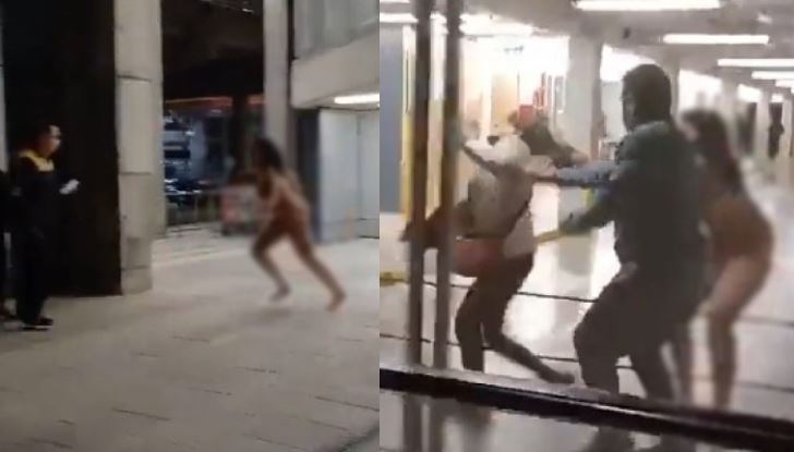 VIDEO: Mujer desnud@ ataca a pasajeros en aeropuerto de Chile