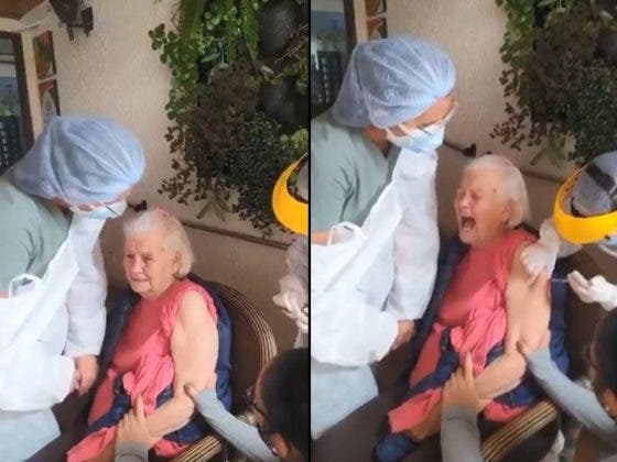 VIDEO: Abuelita grita e insulta a quienes la vacunan contra Covid-19