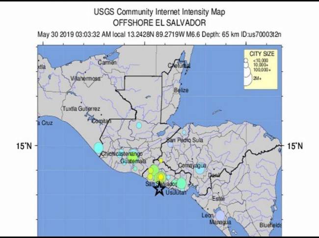 Sismo de magnitud 6.6 sacude la costa de El Salvador