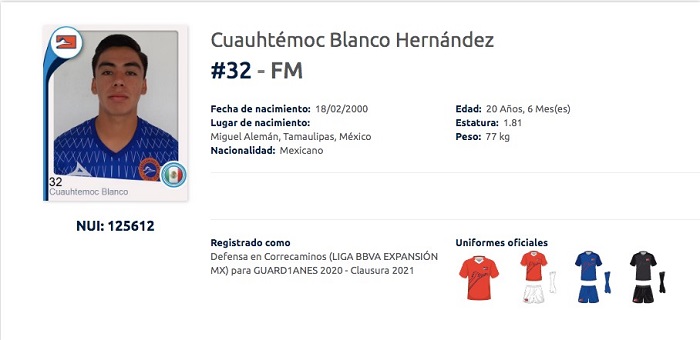 Joven llamado Cuauhtémoc Blanco fue registrado con Correcaminos